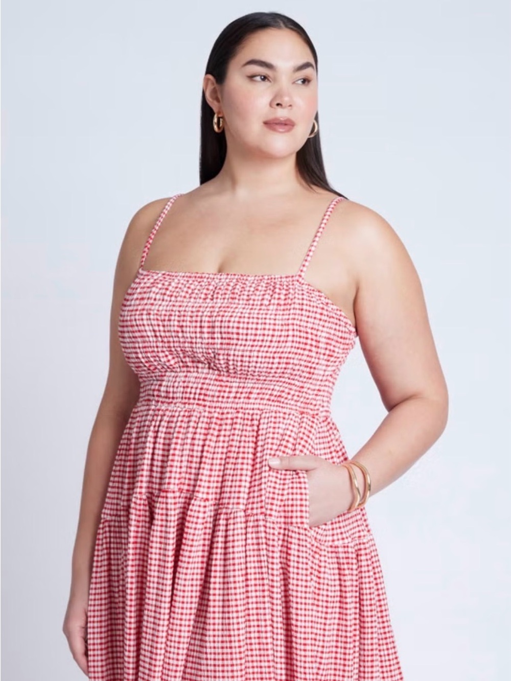 Eloquii Red and White Gingham Maxi Dress